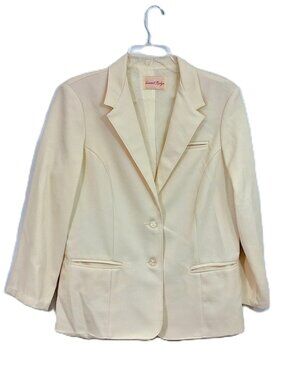 Vintage 90s Y2K Blazer Cream Yellow Jacket Pockets Women Sz 18, Sunset Ridge
